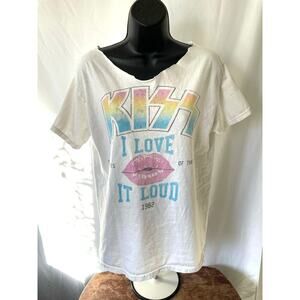 KISS I Love It Loud 1982 Cut Neck Band Tee White Sz M